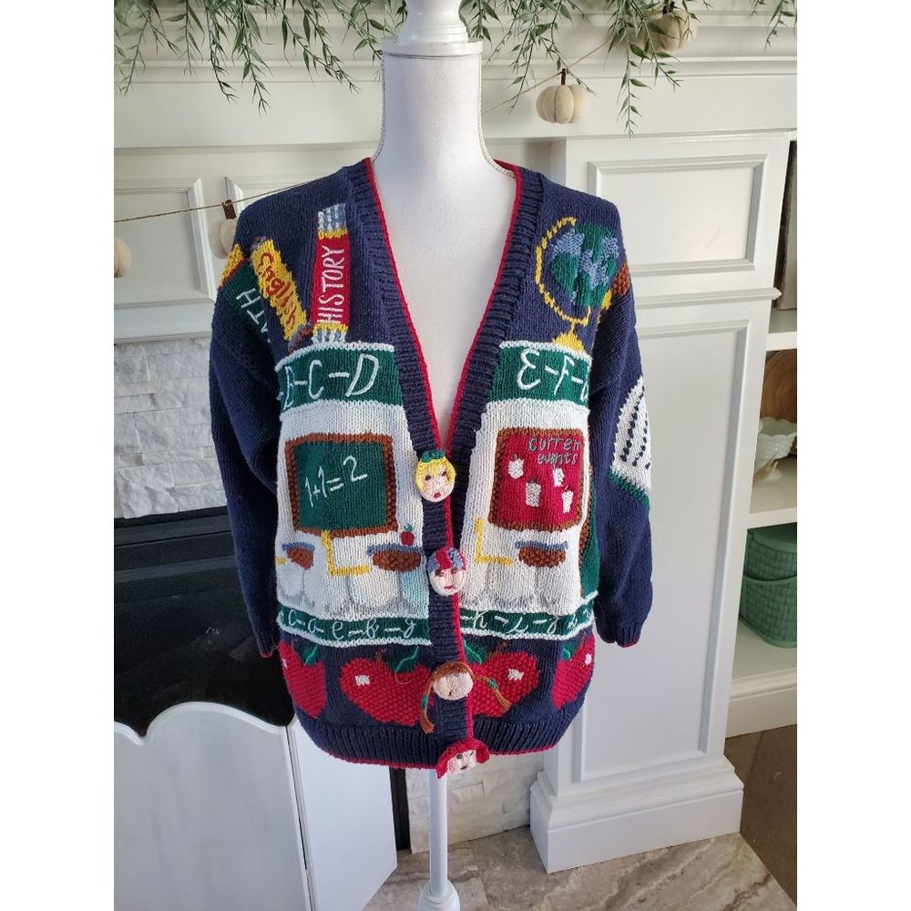 Vintage 80s teacher themed sweater, xl